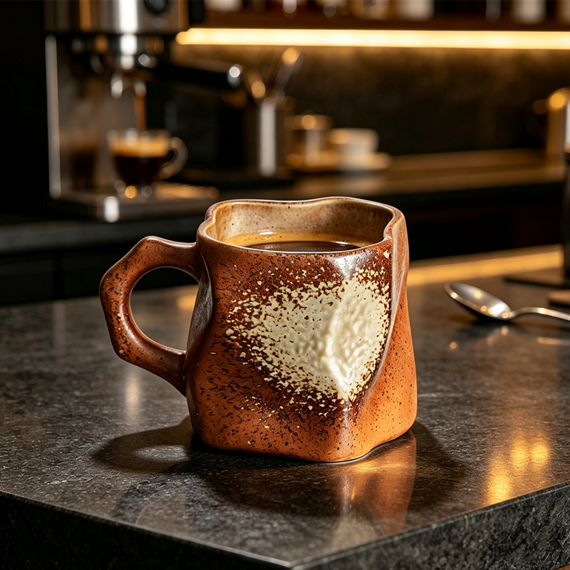 Kiln-Transformed Brown Twisted-Pattern Mug
