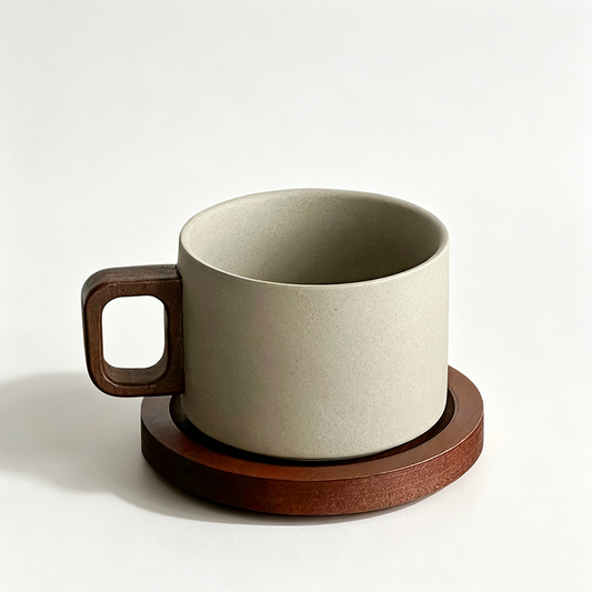 Wood-Handled Rustic Stoneware Mug
