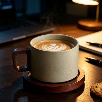 Wood-Handled Rustic Stoneware Mug