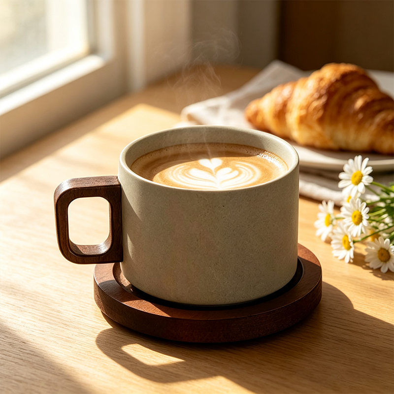 Wood-Handled Rustic Stoneware Mug