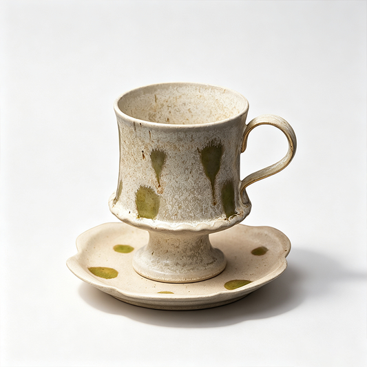 Rustic Stoneware High-Foot Coffee Cup & Saucer Set