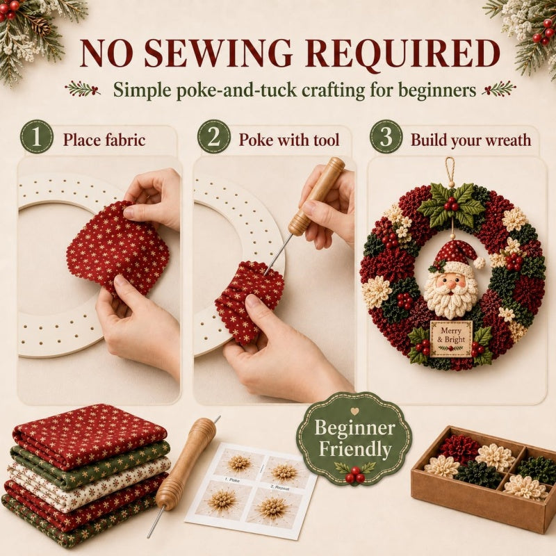 ✨ Make A Christmas Wreath You'll Be Proud To Display ❤️ 3D Fabric Poke DIY Kit With Tutorial & Guide Included