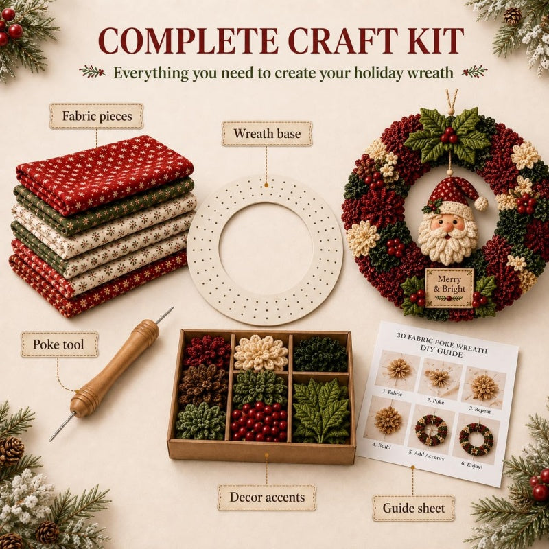 ✨ Make A Christmas Wreath You'll Be Proud To Display ❤️ 3D Fabric Poke DIY Kit With Tutorial & Guide Included