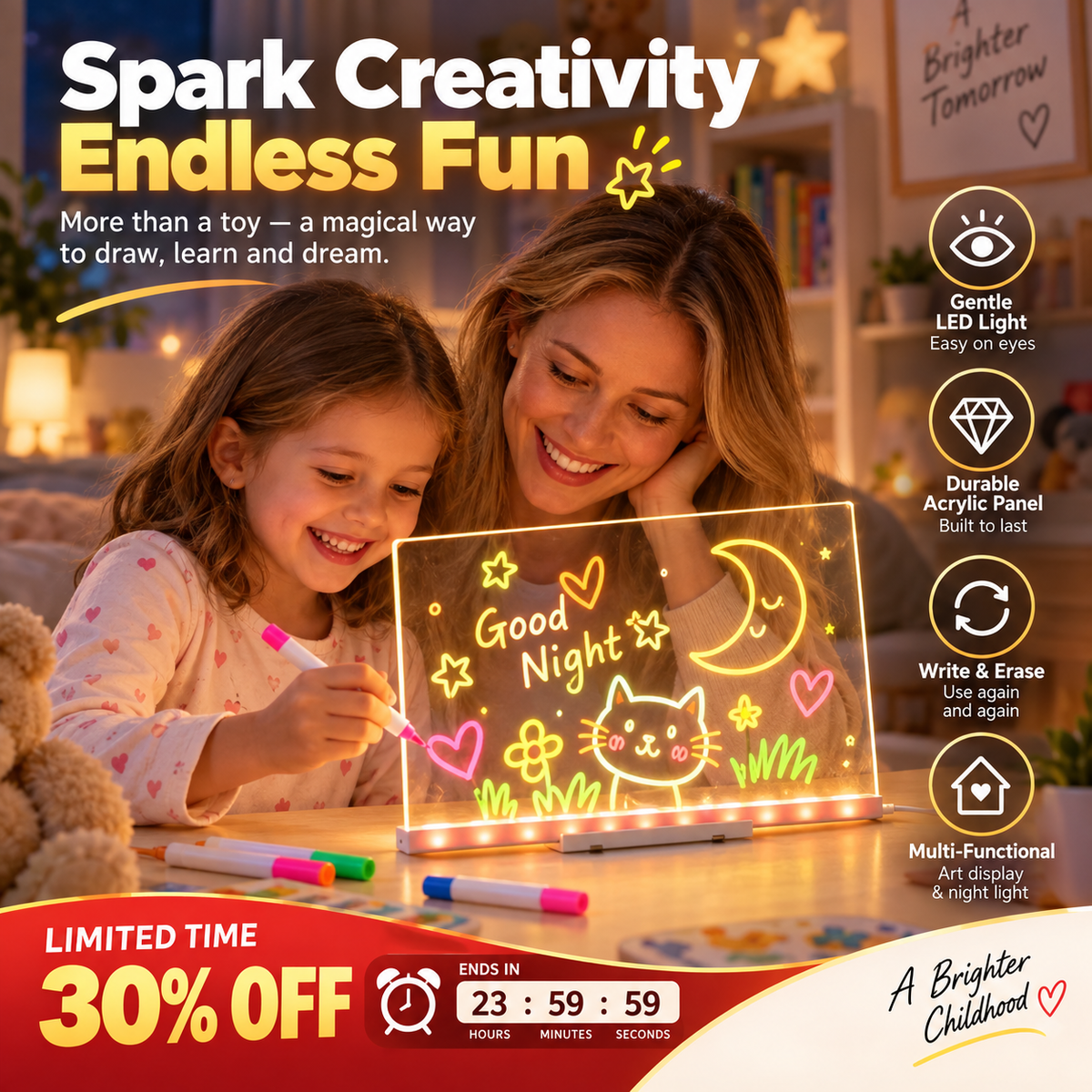 Kids LED Erasable Acrylic Drawing Board | S–L – Glowtother